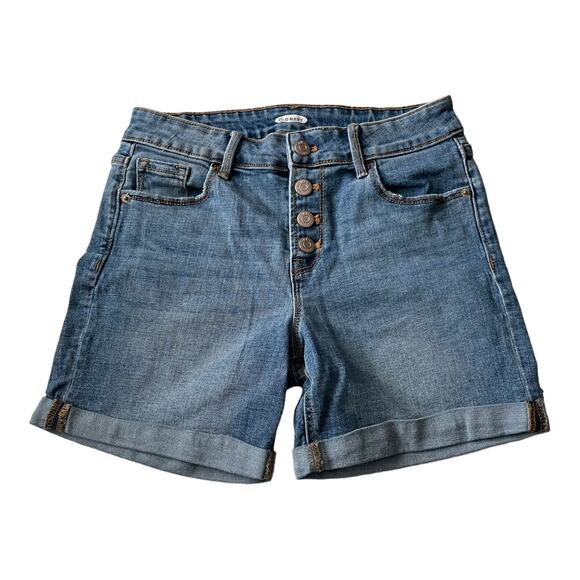 Old Navy Womens Size 0 Slim Midi Butt Liz Denim Jean Shorts Exposed Button Fly - Picture 1 of 10
